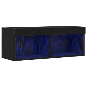 Mueble de TV de pared con luces LED Roble negro 80x30x30 cm H