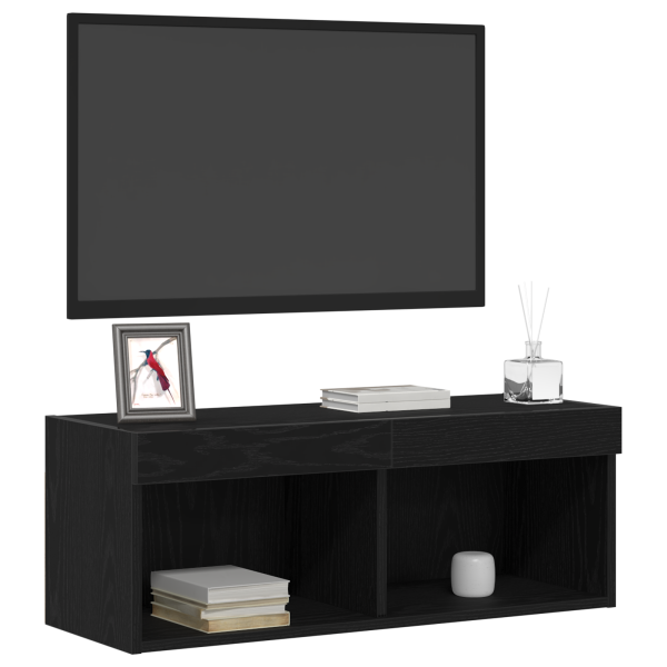 Mueble de TV de pared con luces LED Roble negro 80x30x30 cm M 3