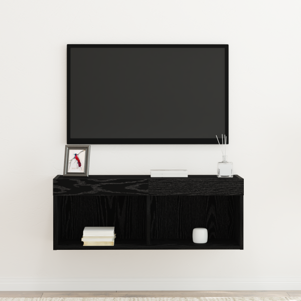 Mueble de TV de pared con luces LED Roble negro 80x30x30 cm M 5