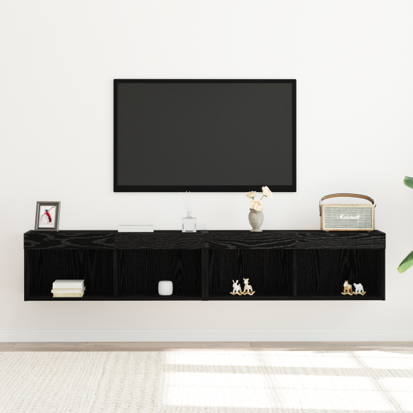 Armários de TV  com Luzes LED 2 peças Carvalho Preto 80x30x30 cm M 5