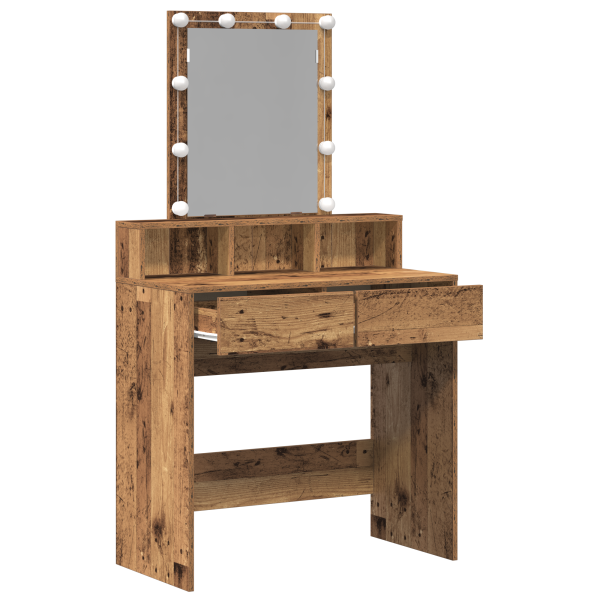 Mesa de Maquilhagem com Espelho e Luzes LED Madeira Antiga M 5