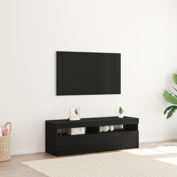 Mueble de TV  con LED Negro Roble 120x35x40 cm Madera elaborada D