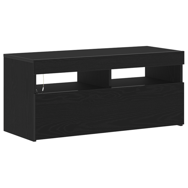 Mueble para TV  con luces LED. negro y de roble. mide 90x35x40 cm y está hecho de madera elaborada M 2