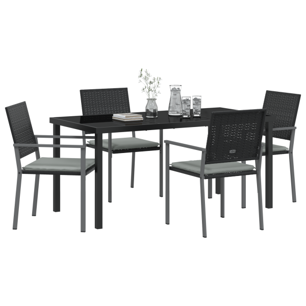 Conjunto de Jantar de Jardim com 5 Peças e Almofadas - Preto - Rattan Poli M 3