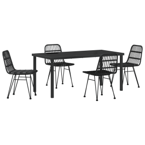 Conjunto de Jantar de Jardim com 5 Peças Preto. Rattan e Poliéster. H