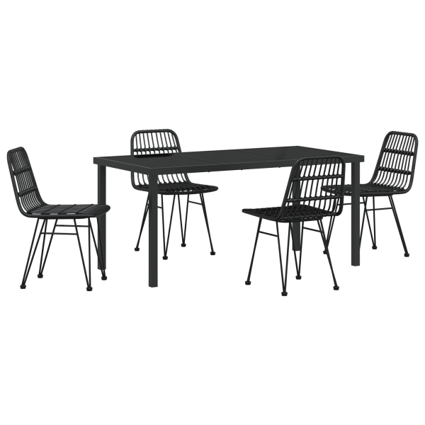 Conjunto de Jantar de Jardim com 5 Peças Preto. Rattan e Poliéster. M 2
