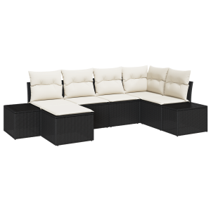 Conjunto de Sofá de Jardim com 6 Peças e Almofadas Preto de Rattan Poliéster H