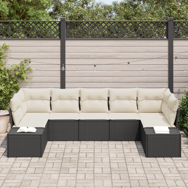 Conjunto de Sofá de Jardim de 7 Peças com Almofadas em Rattan Preto M 3
