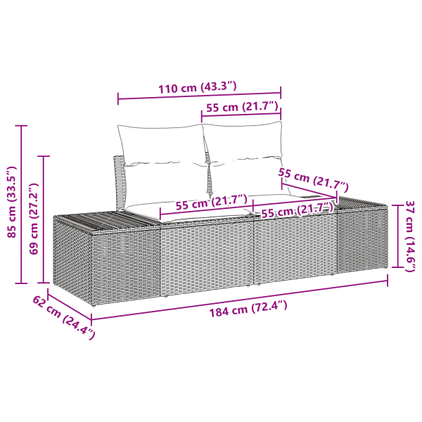 Conjunto de Sofá de Jardim de 9 Peças com Almofadas Bege Polirattan M 3