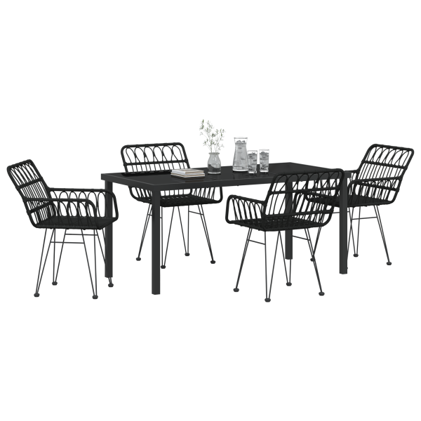 Conjunto de Comedor de Jardín de 5 Piezas  Negro Polirratán M 3