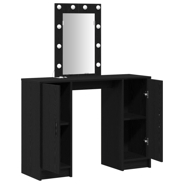 Mesa de maquiagem  com Luzes de LED Carvalho Preto 102x33x135 cm M 4