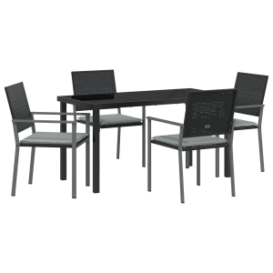 Conjunto de Jantar de Jardim com 5 Peças e Almofadas. Preto. Polyrattan. H