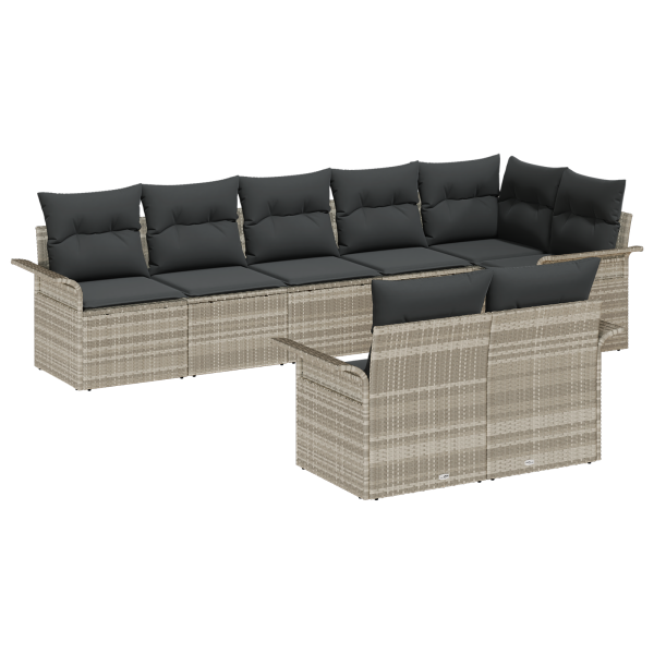 Conjunto de Sofá de Jardim de 8 Peças com Almofadas Cinza Claro Rattan Poly M 2