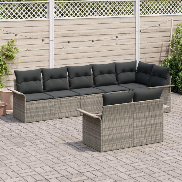 Conjunto de Sofá de Jardim de 8 Peças com Almofadas Cinza Claro Rattan Poly M 3