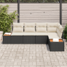 Conjunto de Sofá de Jardim com 5 Peças com Almofadas Preto Rattan Poly Acácia 3