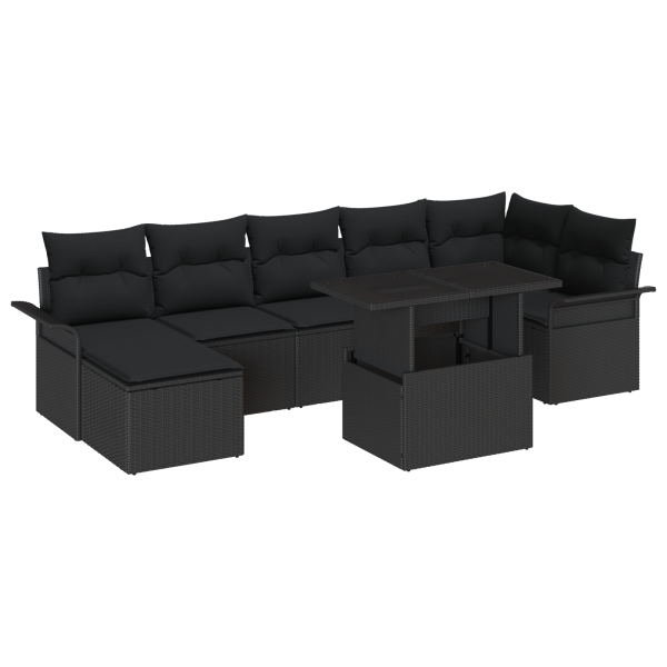 Conjunto de Sofá de Jardim de 8 Peças com Almofadas Preto Vime Polipropileno M 2