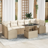 Conjunto de Sofás de Jardim com Almofadas Beige de Rattan 1