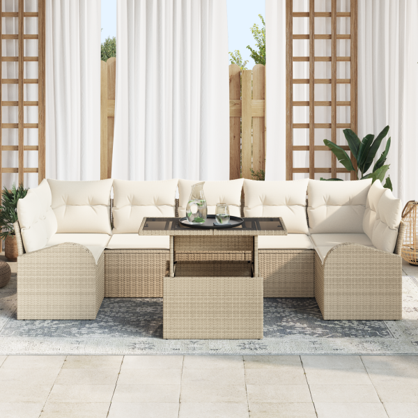 Conjunto de Sofás de Jardim com Almofadas Beige de Rattan M 3