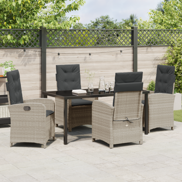 Conjunto de Jantar de Jardim de 5 Peças com Almofadas Cinza Claro Rattan Poliéster M 4