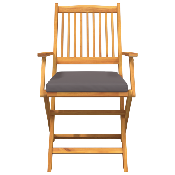 Sillas de Jardín Plegables  con Cojín Gris 2pcs de Madera Acacia Sólida M 5