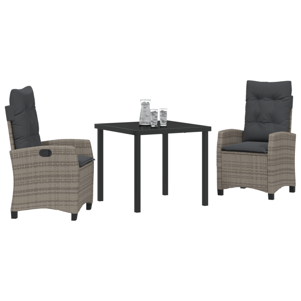 Conjunto de Jantar de Jardim com 3 Peças e Almofadas - Rattan Sintético Cinza M 3