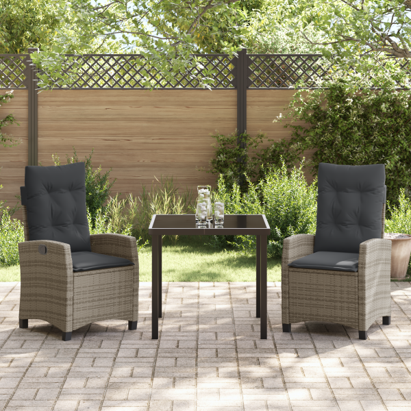 Conjunto de Jantar de Jardim com 3 Peças e Almofadas - Rattan Sintético Cinza M 4