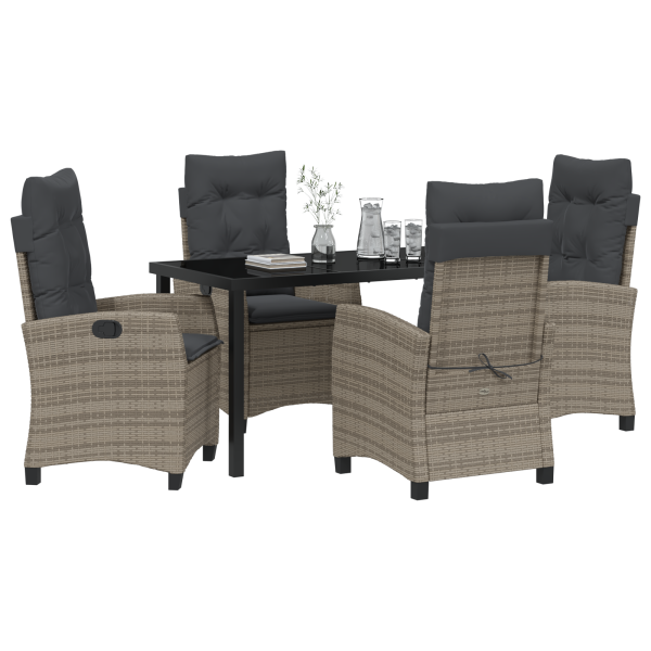 Conjunto de Jantar de Jardim com 5 Peças e Almofadas em Rattan Poliéster Cinza M 3