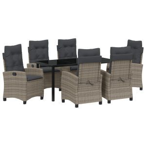 Conjunto de Comedor de Jardín de 7 Piezas  con Cojines Gris Poliratán H