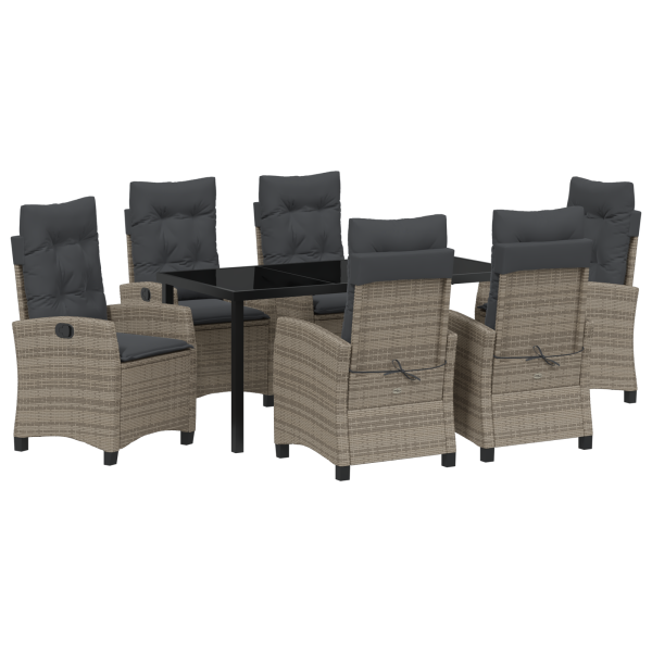 Conjunto de Jantar de Jardim 7 Peças com Almofadas - Rattan Poliéster Cinza M 2