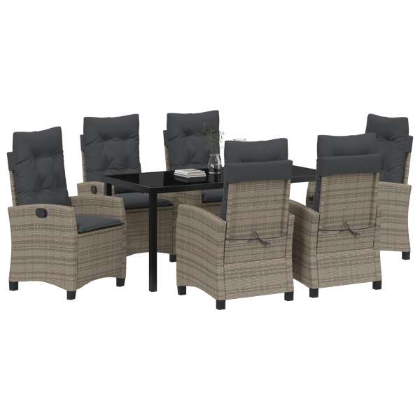 Conjunto de Comedor de Jardín de 7 Piezas  con Cojines Gris Poliratán M 3