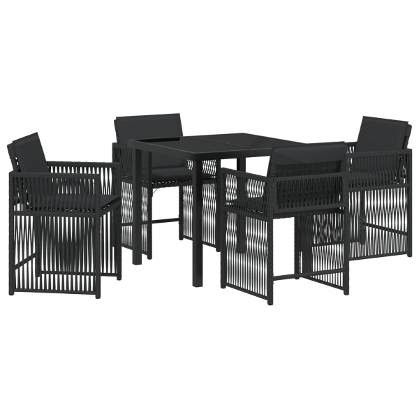 Conjunto de Jantar para Jardim de 5 Peças com Almofadas - Preto e Rattan Sintético. M 2