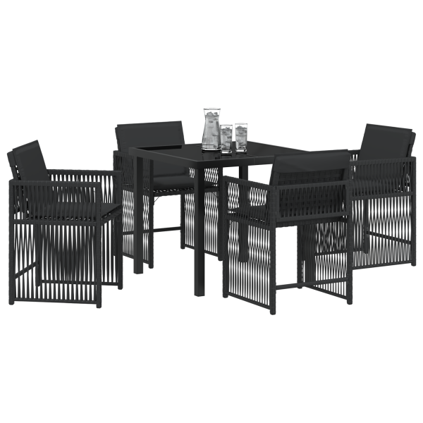 Conjunto de Jantar para Jardim de 5 Peças com Almofadas - Preto e Rattan Sintético. M 3
