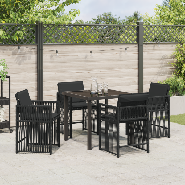 Conjunto de Jantar para Jardim de 5 Peças com Almofadas - Preto e Rattan Sintético. M 4