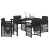 Conjunto de Jantar para Jardim com 5 Peças e Almofadas Preto Poli Rattan 3