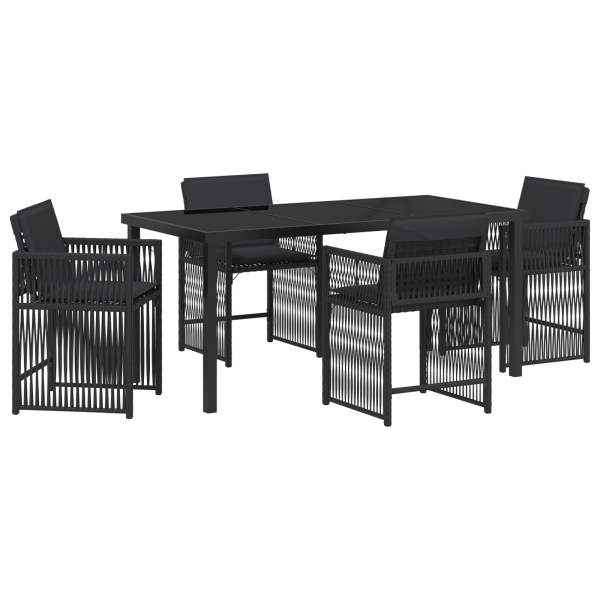 Conjunto de Jantar para Jardim com 5 Peças e Almofadas - Preto. Rattan Sintético. M 2