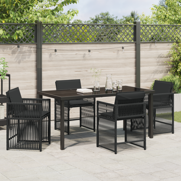 Conjunto de Jantar para Jardim com 5 Peças e Almofadas - Preto. Rattan Sintético. M 4