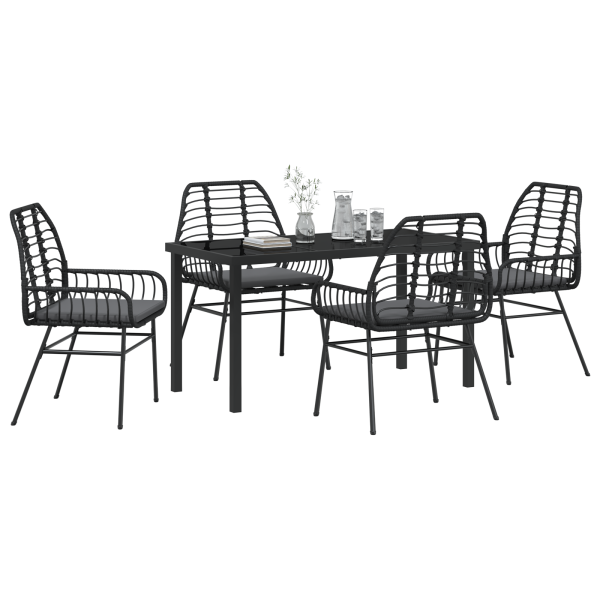Conjunto de Jantar para Jardim com 5 Peças e Almofadas Pretas em Rattan Sintético. M 3