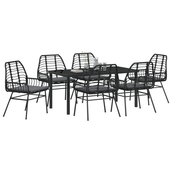Conjunto de Comedor de Jardín de 7 Piezas con Cojines Negro Poliratán M 3