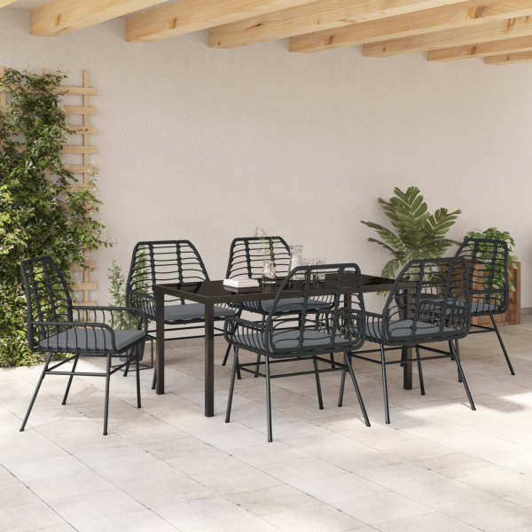 Conjunto de Jantar de Jardim com 7 Peças e Almofadas Preto em Poli Rattan M 4