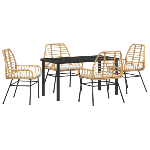Conjunto de Jantar de Jardim de 5 Peças com Almofadas. Rattan Sintético Marrom H