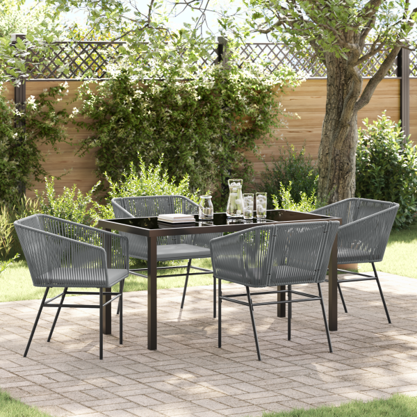 Set de Comedor de Jardín de 5 Piezas con Cojines Gris Poliratán D