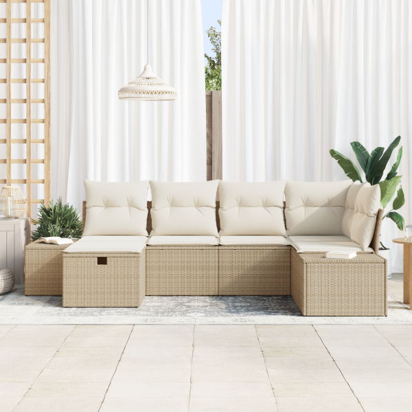 Conjunto de Sofás de Jardim com 6 peças e Almofadas Bege Rattan Sintético M 3