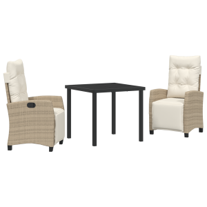 Conjunto de Jantar de Jardim 3 Peças Beige de Rattan de Polietileno H