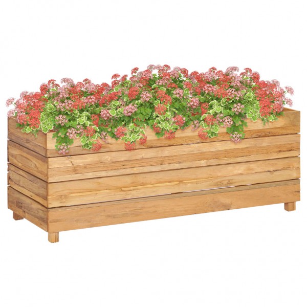 Jardinera madera maciza de teca y acero 100x40x38 cm D