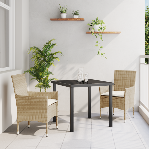 Juego de Comedor de Jardín de 3 Piezas con Cojines Ratán Poli Beige D