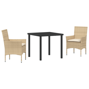 Conjunto de Jantar para Jardim 3 Peças com Almofadas Bege em Rattan Sintético H