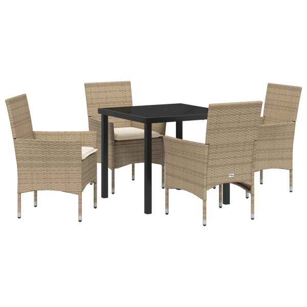 Juego de comedor de jardín  de 5 piezas con cojines de ratán versatile beige M 2