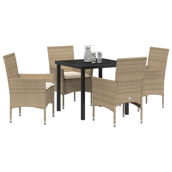 Conjunto de Jantar de Jardim com 5 Peças e Almofadas Beges em Rattan Sintético M 3
