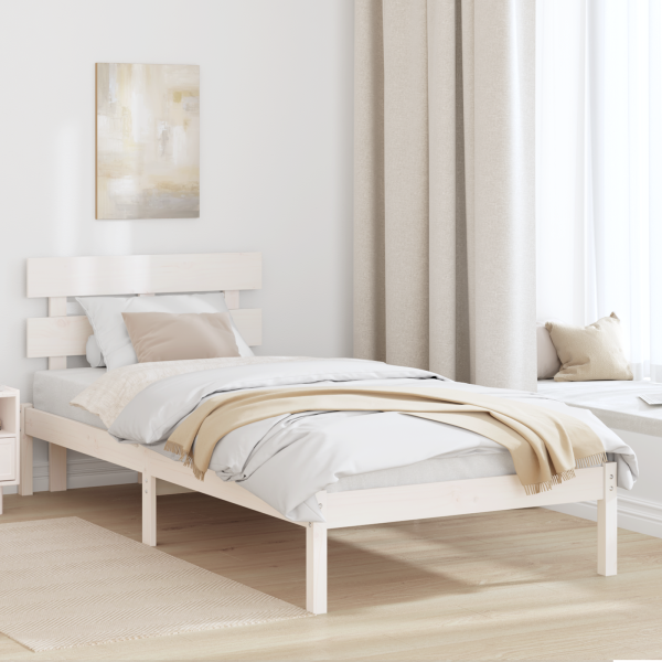 Estructura de Cama con Cabecera Blanca 75x190 cm Madera Sólida de Pino D