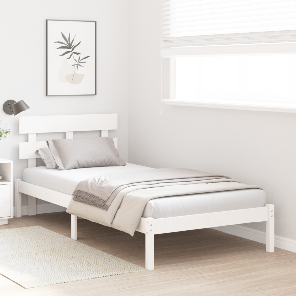 Estructura de Cama con Cabecera Blanca 75x190 cm Madera Sólida de Pino M 5